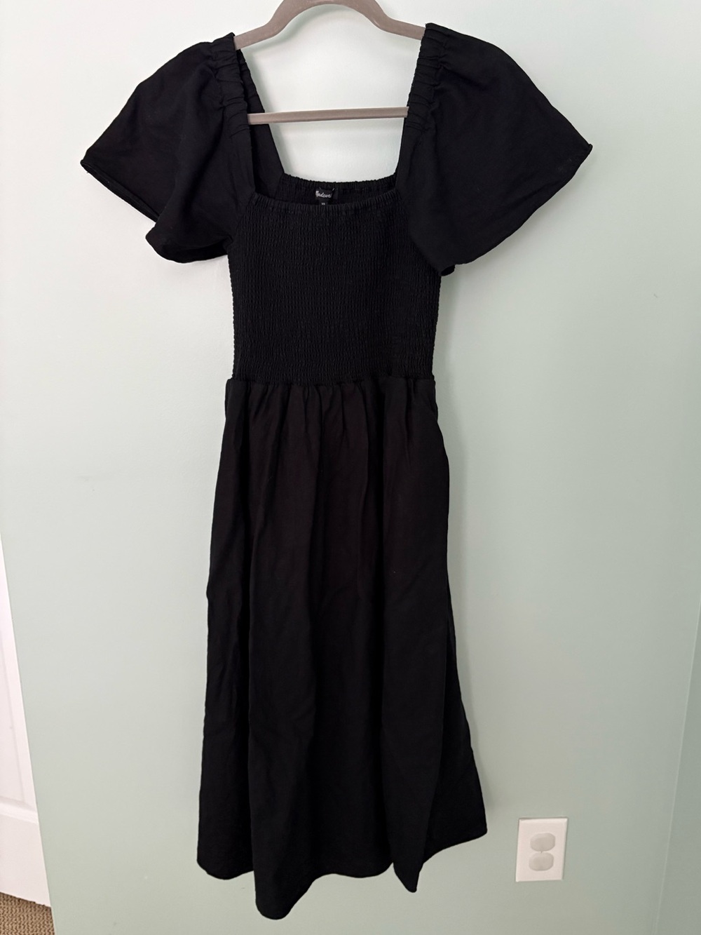 Madewell Smocked Midi Dress with Flutter Sleeves in Black